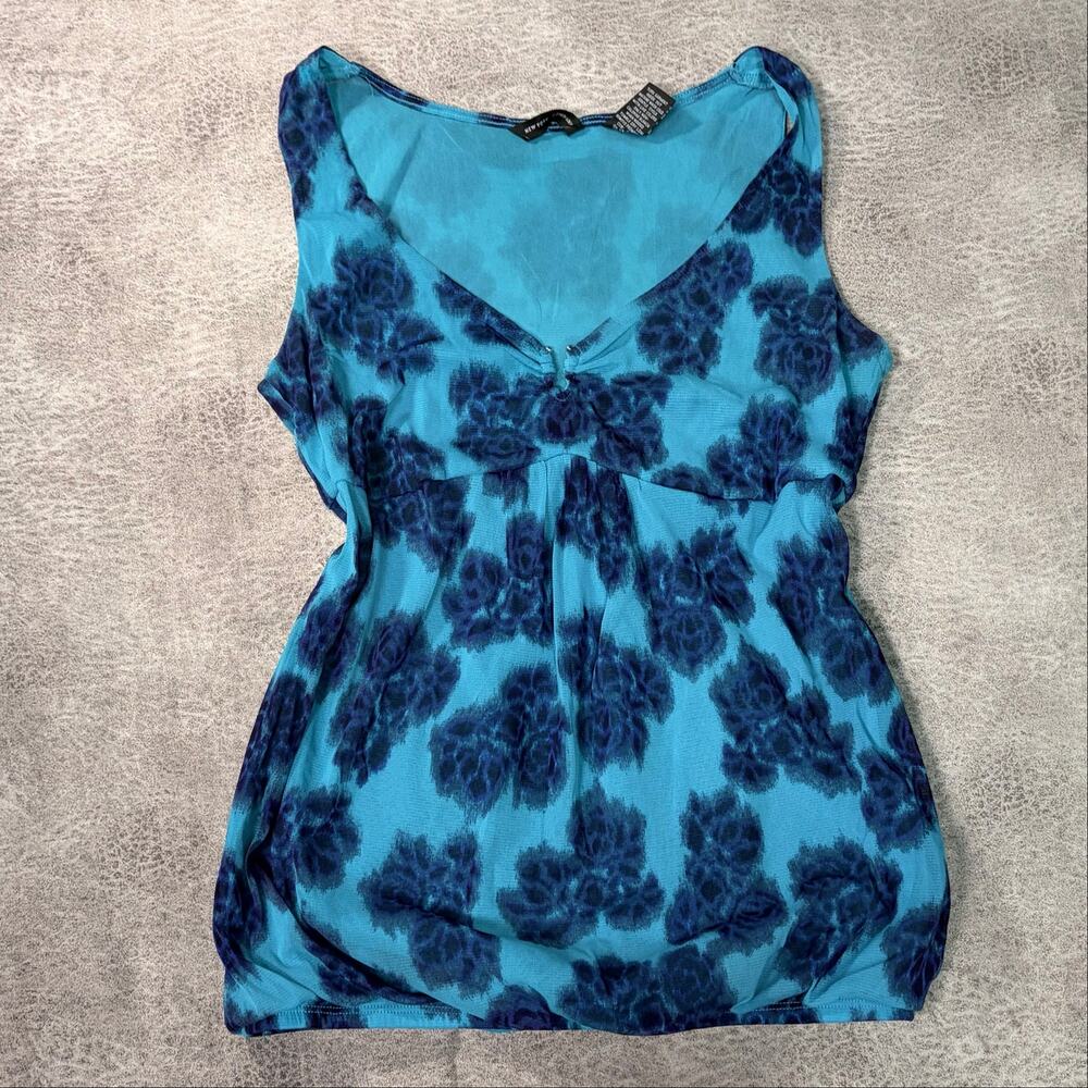 Y2k Blue Floral Tank Top Blouse